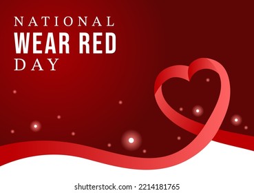 National Wear Red Day on February 7th Template Hand Drawn Cartoon Flat Illustration to inform Women Heart Disease Design