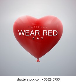 National Wear Red Day. Vector Holiday Illustration Of Flying Balloon Heart. 