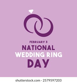 National Wedding Ring Day. February 3. Flat design vector. Purple background. Eps 10.