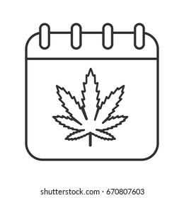 National Weed Day linear icon. Thin line illustration. Calendar page with marijuana leaf contour symbol. Vector isolated outline drawing