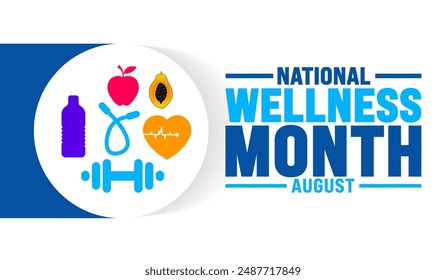 National Wellness Month is observed every year in August. Holiday concept. Template for background, banner, card, poster, placard, design template with unique shapes with standard color.