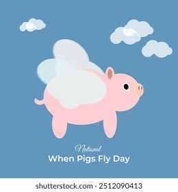 National When Pigs Fly Day vector, illustration. Flying pig. September 9.