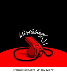 National Whistleblower Day event banner. A red whistle on red table on black background to celebrate on July 30th