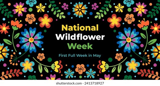 National wildflower week. Vector banner for social media, card, flyer. Illustration with text and flowers.