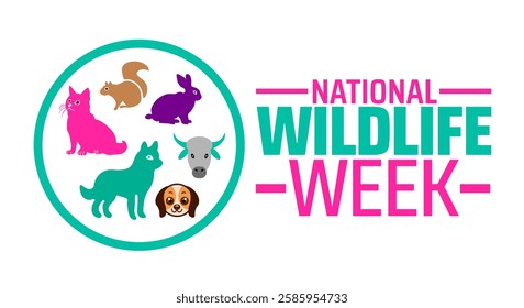 National Wildlife Week background banner or poster design template. observed every year in March. Holiday concept. Use to any Template, card, poster, placard, template.