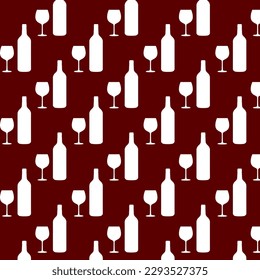 National Wine Day. 25 May. Silhouette wine bottle and glass seamless pattern. For posters, logos, labels, banners, stickers, product packaging design, etc. Vector illustration.