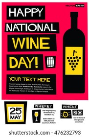 National Wine Day, May 25 (Flat Style Vector Illustration Quote Poster Design) Event Invitation Design with Venue and Time