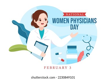 National Women Physicians Day on February 3 to Honor Female Doctors Across the Country in Flat Cartoon Hand Drawn Templates Illustration