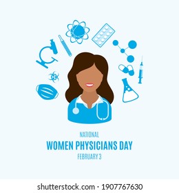National Women Physicians Day vector. Female doctor with stethoscope icon vector. Women doctor avatar with medical icons set vector. Women Physicians Day Poster, February 3. Important day
