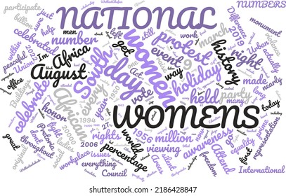 National Women's Day 9 August Word Cloud In Vector Art Creative Colourful White Back Ground
