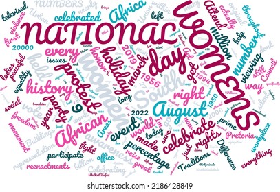National Women's Day 9 August Word Cloud In Vector Art Creative Colourful White Back Ground