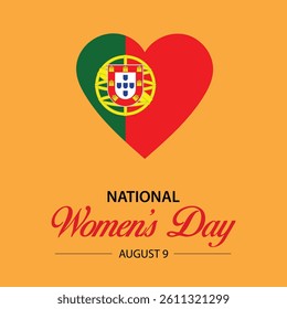 National women's day. Flag of Portugal in heart shape vector. Women's day poster design august 9.