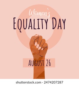 National Womens Equality Day Banner. Square banner featuring the Venus symbol and clenched female fist. August 26. Vector illustration for Womens Rights, Equality, and Empowerment.