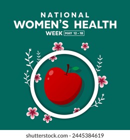 National Womens Health Week. Apple, flower and more. Great for cards, banners, posters, social media and more. Green background. 