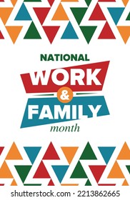 National Work And Family Month. Celebrated Annual In October. Сampaign In United States Business. A Healthy Balance And A Flexible Work Environment. Effective Work. Poster, Banner. Vector Illustration