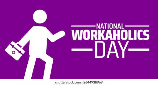 Plano de fundo ou desenho de banner do Dia Nacional dos Workaholics. Pessoa com Ícone de Porta-arquivos em Plano de Fundo Roxo, Simbolizando Negócios, Carreira e Dedicação Profissional.