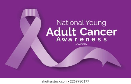 National Young Adult Cancer awareness week - first week in April .Lavender color ribbon Cancer Awareness Vector illustration.
