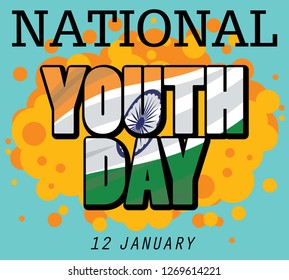 National Youth Day is celebrated in India on 12 January Vector Illustration