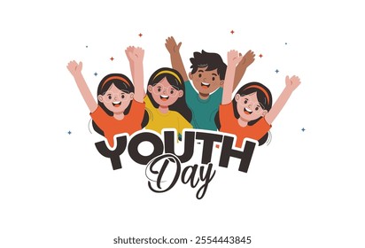 National Youth Day with Cheerful illustration of children celebrating National Youth Day .The design conveys enthusiasm, joy, and participation, capturing the spirit of youth in a playful and vibrant 