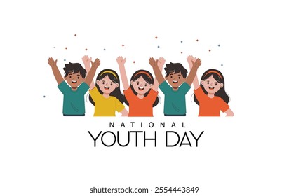 National Youth Day with Cheerful illustration of children celebrating National Youth Day .The design conveys enthusiasm, joy, and participation, capturing the spirit of youth in a playful and vibrant 