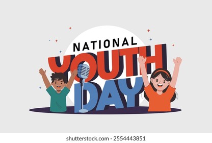 National Youth Day with Cheerful illustration of children celebrating National Youth Day .The design conveys enthusiasm, joy, and participation, capturing the spirit of youth in a playful and vibrant 