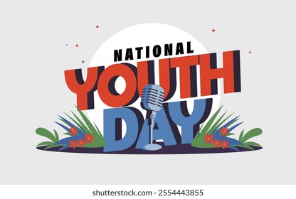 National Youth Day with Cheerful illustration of children celebrating National Youth Day .The design conveys enthusiasm, joy, and participation, capturing the spirit of youth in a playful and vibrant 