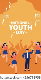 A National Youth Day design featuring young people celebrating with enthusiasm and joy, set against a vibrant orange background, symbolizing energy and youthfulness