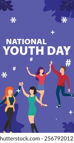 A National Youth Day design featuring young people celebrating with joy and energy, set against a vibrant background with stars and dynamic elements, symbolizing the spirit of youth