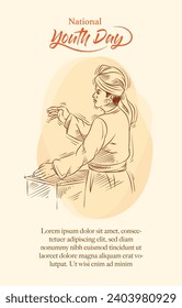 national youth day line drawing illustration 