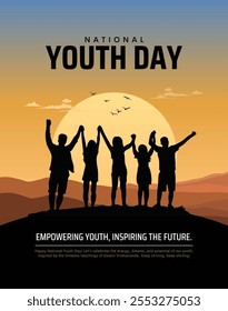 National Youth Day. Silhouette of people standing on abstract background. Creative concept for Youth and Friendship Day Poster, Banner Design. vector illustration.