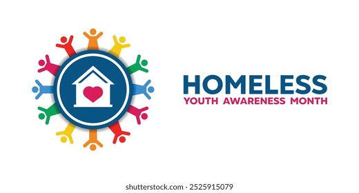 National Youth Homeless Awareness Month. Kinder, Zuhause und Herz. Ideal für Karten, Banner, Poster, Social Media und mehr. Weißer Hintergrund.