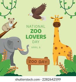 National zoo lovers day vector illustration. National zoo lovers day with elephant giraffe eagle and koala bear.