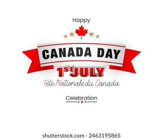 Fête nationale du Canada=National day of Canada
Holiday design, background with handwriting and 3d texts, maple leaf and national flag colors for First of July, Canada National day, celebration; 