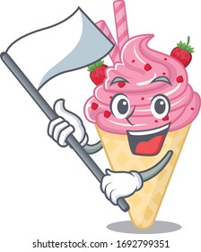 A nationalistic strawberry ice cream mascot character design with flag