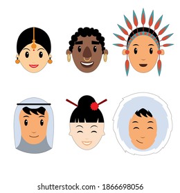 nationalities face set vector people world
