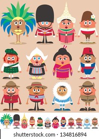 Nationalities Part 2: Set of 12 characters dressed in different national costumes. Each character is in 2 color versions depending on the background. No transparency and gradients used.