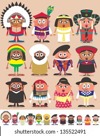 Nationalities Part 3: Set of 12 characters dressed in different national costumes. Each character is in 2 color versions depending on the background. No transparency and gradients used.