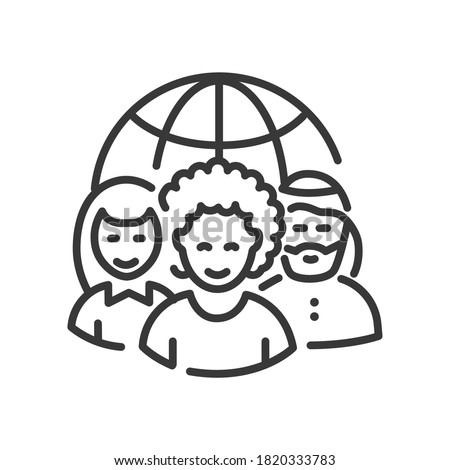 Nationality concept - vector line design single isolated icon. Social issues, equal rights idea. High quality black pictogram. International team and a globe. People of different ethnicity concept Foto stock © 