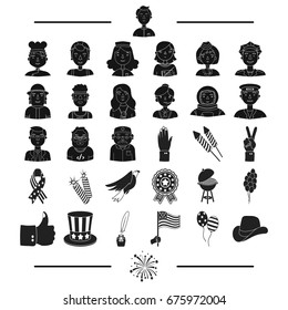 nationality, entertainment, leisure and other web icon in black style.american, salute, profession icons in set collection.