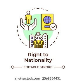 Nationality right multi color concept icon. Human dignity, citizenship. Ethnicity, culture. Round shape line illustration. Abstract idea. Graphic design. Easy to use in infographic, presentation