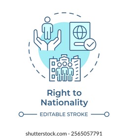 Nationality right soft blue concept icon. Human dignity, citizenship. Ethnicity, culture. Round shape line illustration. Abstract idea. Graphic design. Easy to use in infographic, presentation