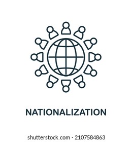 Nationalisierungssymbol. Zeilenelement aus der Wirtschaftskrisensammlung. Lineare Nationalisierung Symbol für Webdesign, Infografiken und mehr.
