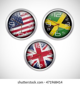Nations wall clocks of flag.Vector illustration 