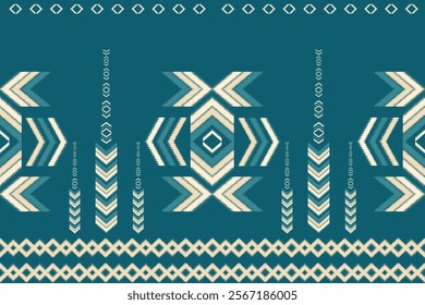 Native abstract American Ethnic pattern. Indian Tribal ornament seamless. Aztec geometric navajo Embroidery style on green background. Design for background, clothing, textile, wallpaper, wrapping