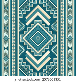 Native abstract American Ethnic pattern. Indian Tribal ornament seamless. Aztec geometric navajo Embroidery style on green background. Design for background, clothing, textile, wallpaper, wrapping