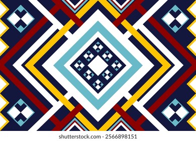 Native abstract Asian Ethnic pattern. Indian Tribal ornament seamless. Aztec geometric navajo Embroidery print in Blue background design for clothing, textile, wallpaper, wrapping