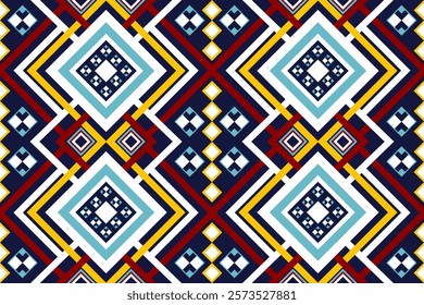 Native abstract Asian Ethnic pattern. Indian Tribal ornament seamless. Aztec geometric navajo Embroidery print in Blue background design for clothing, textile, wallpaper, wrapping