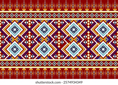 Native abstract Asian Ethnic pattern. Indian Tribal ornament seamless. Aztec geometric navajo Embroidery print in red background design for clothing, textile, wallpaper, wrapping