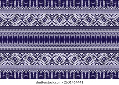 Native abstract ethnic pattern. Geometric oriental tribal on blue background folk embroidery textile fashion. Embroidery Aztec style. Design for background, wallpaper, fabric, clothing, Sarong, Saree