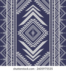 Native abstract ethnic pattern. Geometric oriental tribal on blue background folk embroidery textile fashion. Embroidery Aztec style. Design for background, wallpaper, fabric, clothing, Sarong, Saree